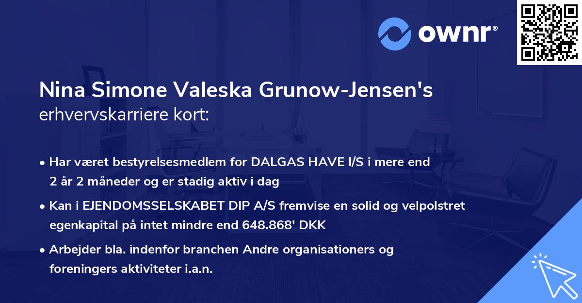 Nina Simone Valeska Grunow-Jensen's erhvervskarriere kort