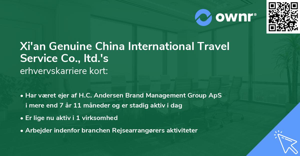 Xi'an Genuine China International Travel Service Co., ltd.'s erhvervskarriere kort