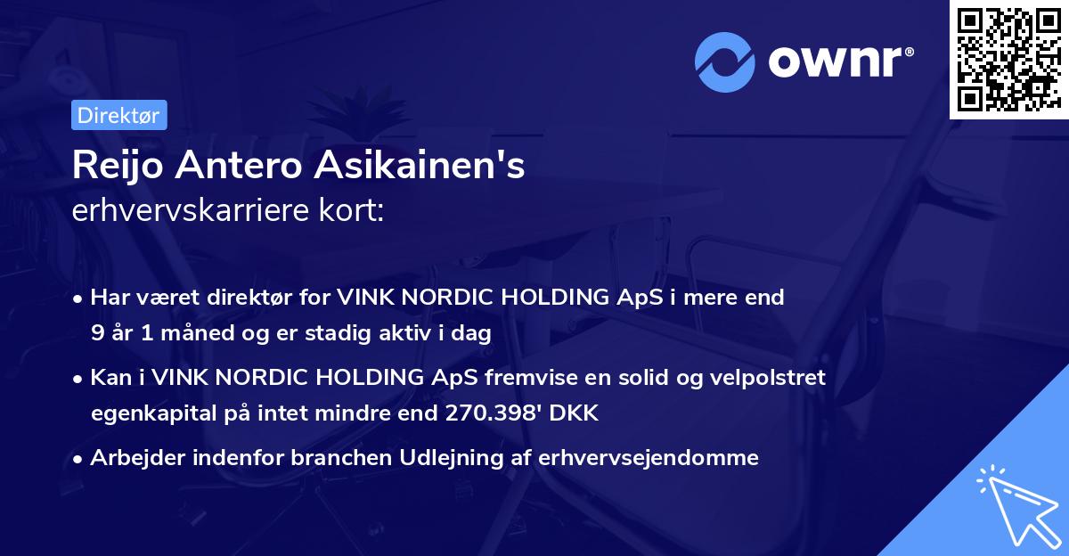 Reijo Antero Asikainen's erhvervskarriere kort