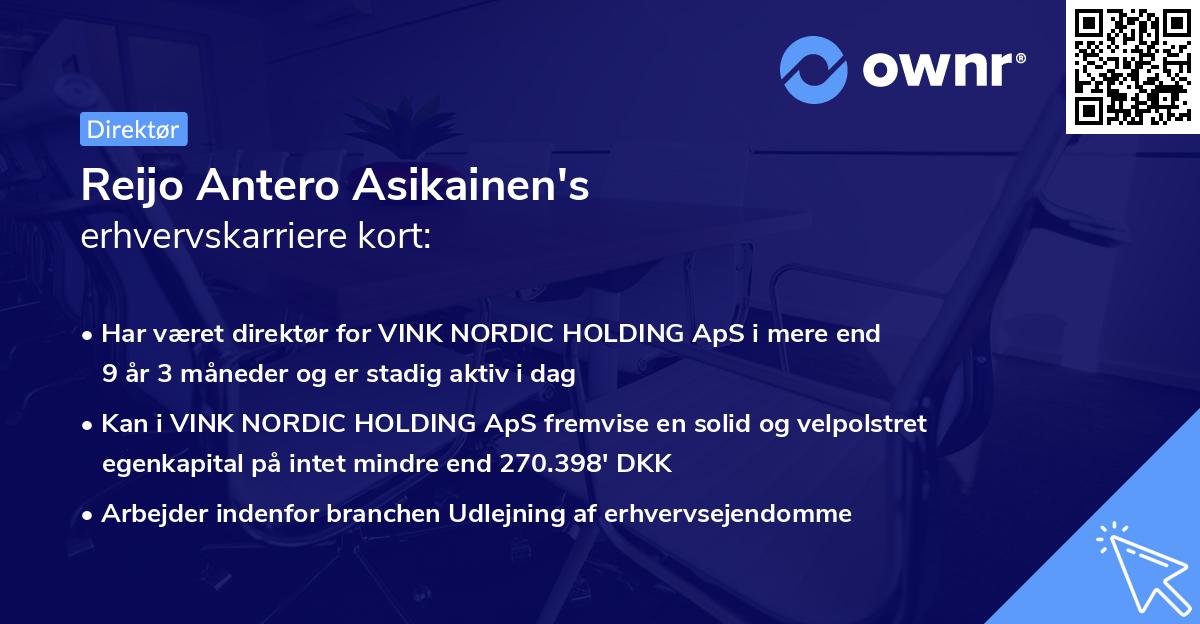 Reijo Antero Asikainen's erhvervskarriere kort