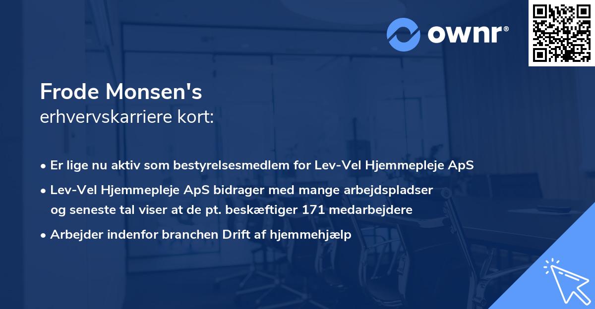 Frode Monsen's erhvervskarriere kort