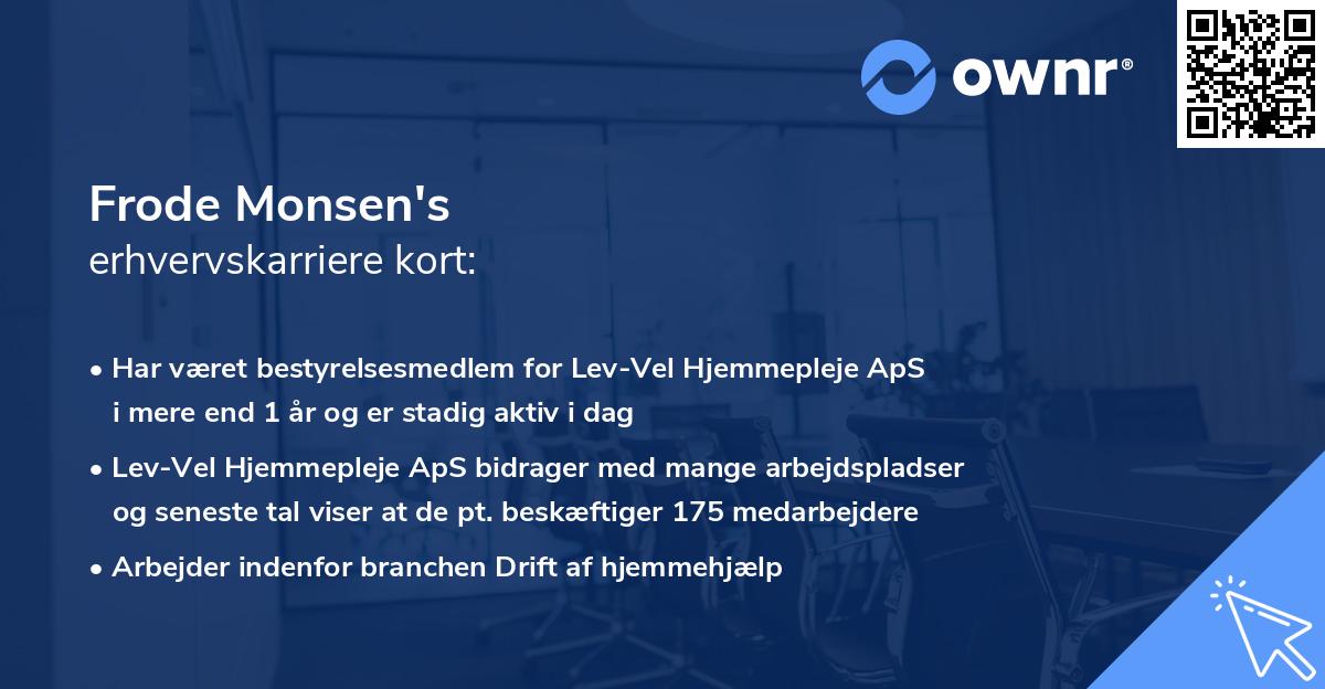 Frode Monsen's erhvervskarriere kort