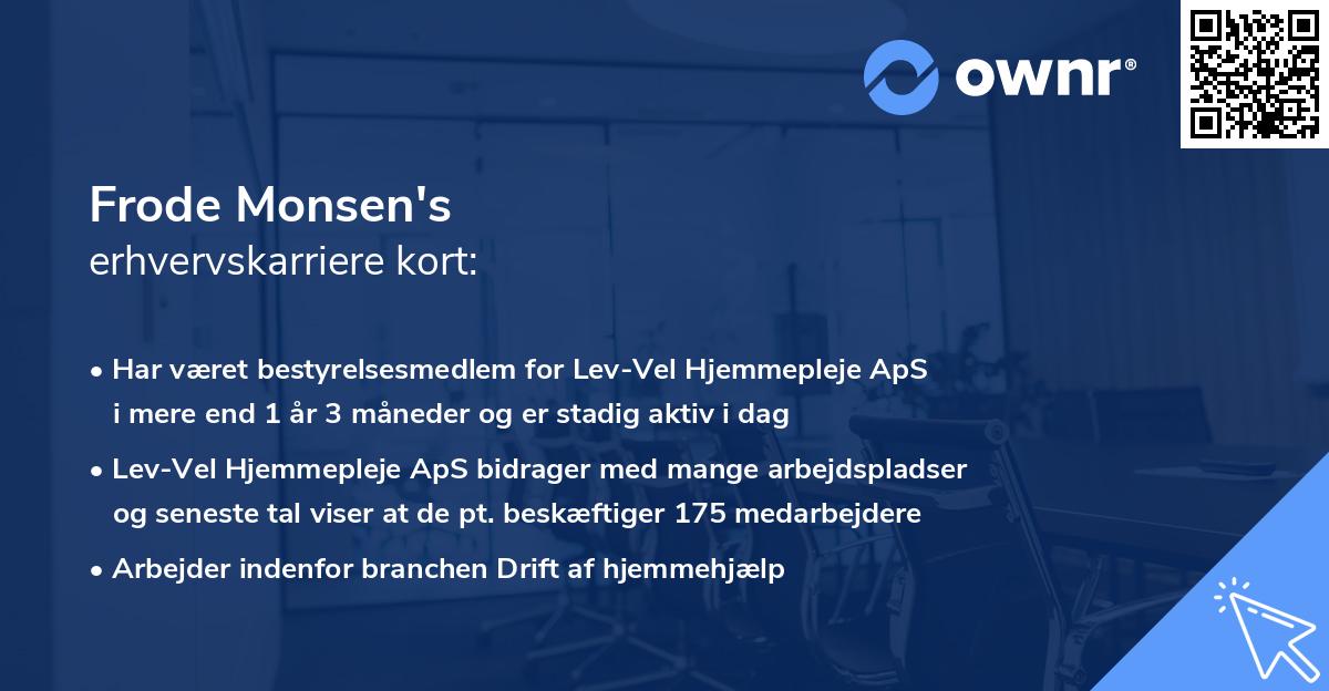 Frode Monsen's erhvervskarriere kort