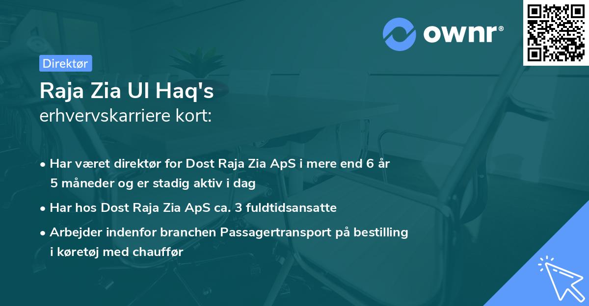 Raja Zia Ul Haq's erhvervskarriere kort