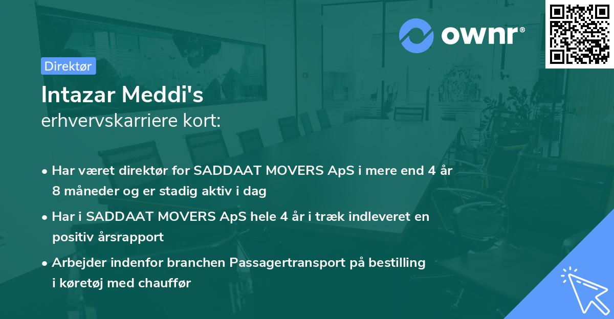 Intazar Meddi's erhvervskarriere kort