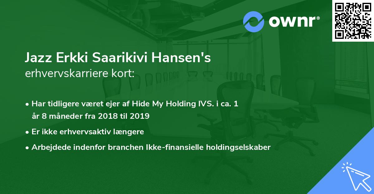 Jazz Erkki Saarikivi Hansen's erhvervskarriere kort