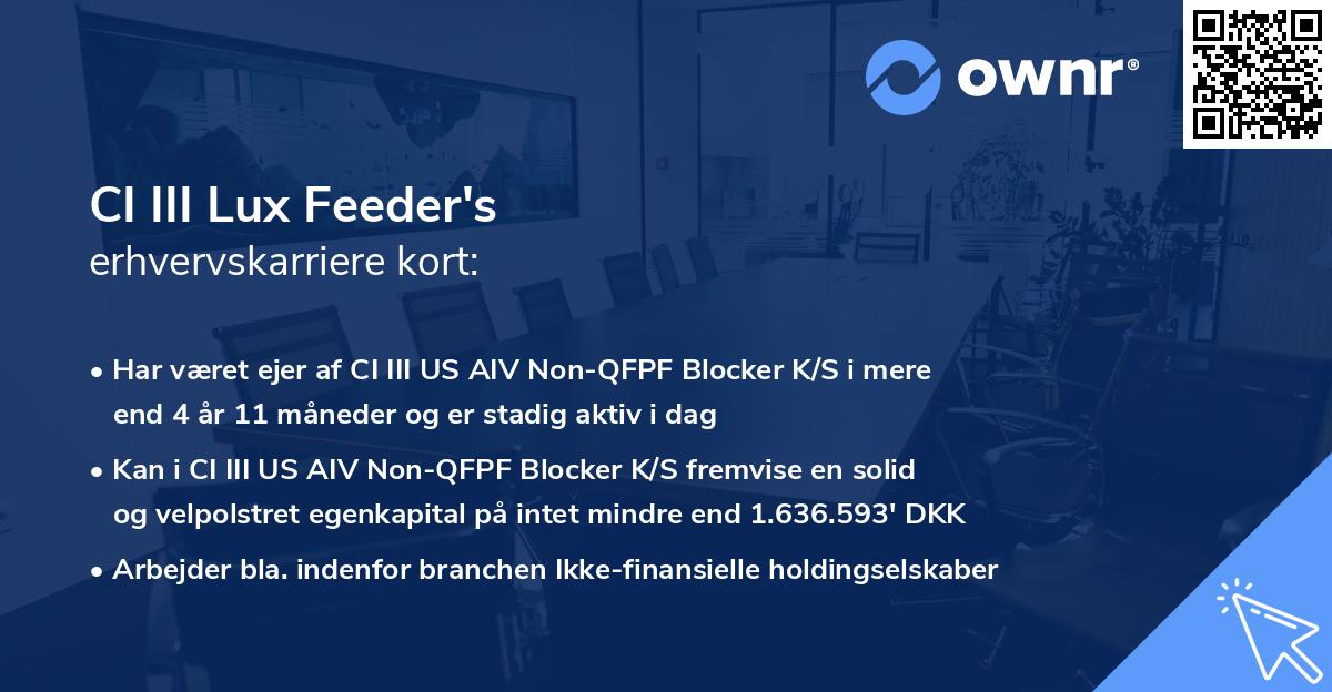 CI III Lux Feeder's erhvervskarriere kort