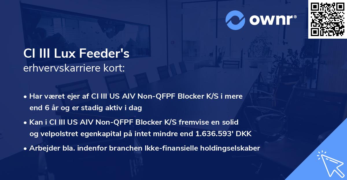 CI III Lux Feeder's erhvervskarriere kort