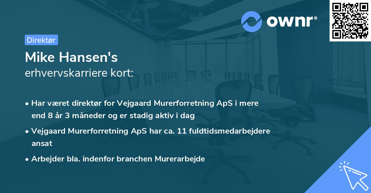 Mike Hansen's erhvervskarriere kort