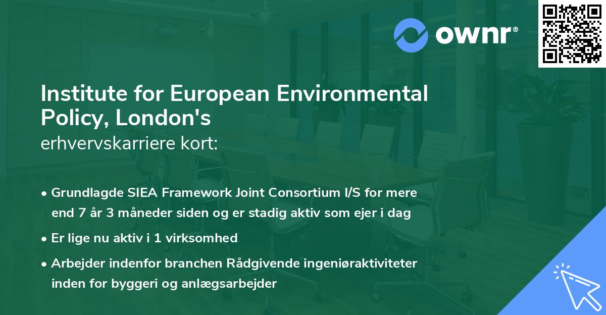 Institute for European Environmental Policy, London's erhvervskarriere kort
