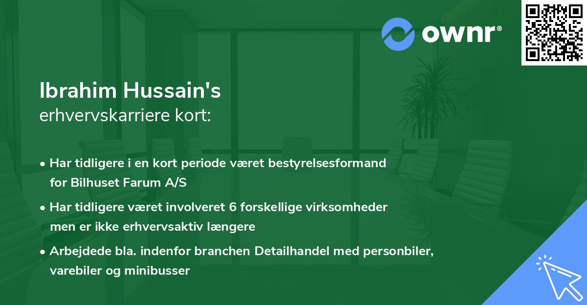 Ibrahim Hussain's erhvervskarriere kort
