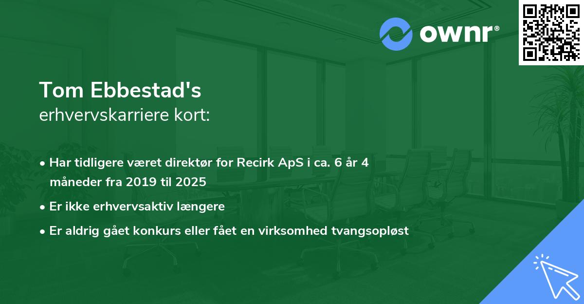 Tom Ebbestad's erhvervskarriere kort