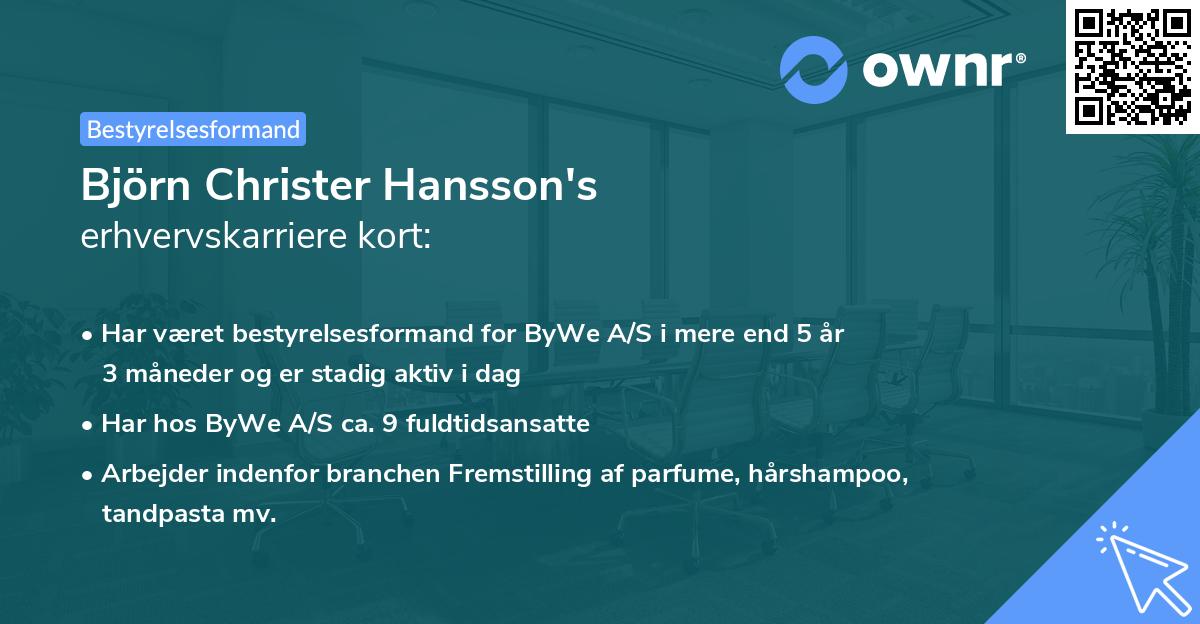 Björn Christer Hansson's erhvervskarriere kort