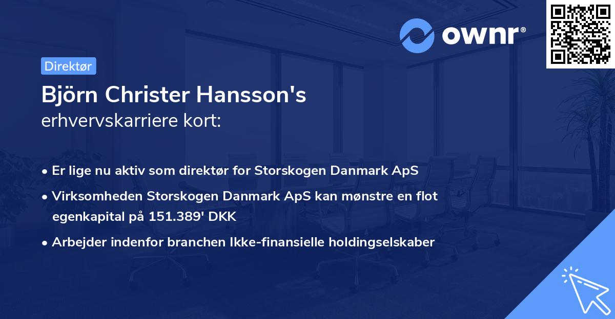 Björn Christer Hansson's erhvervskarriere kort