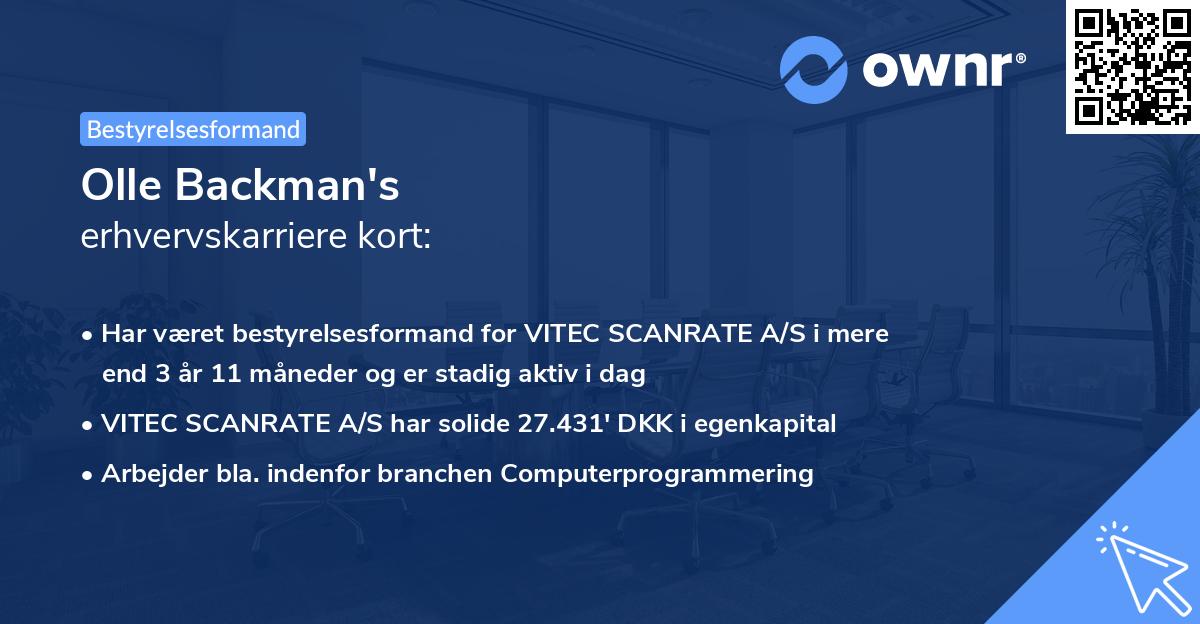 Olle Backman's erhvervskarriere kort