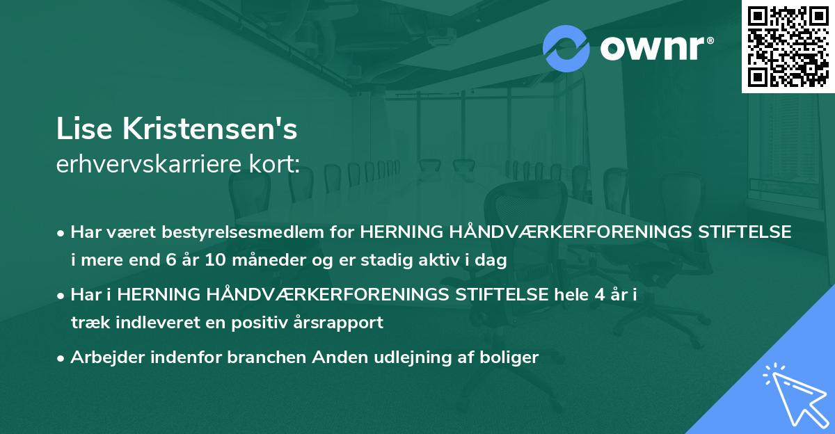 Lise Kristensen's erhvervskarriere kort