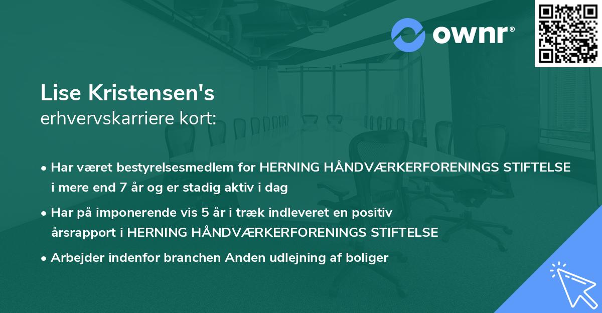 Lise Kristensen's erhvervskarriere kort