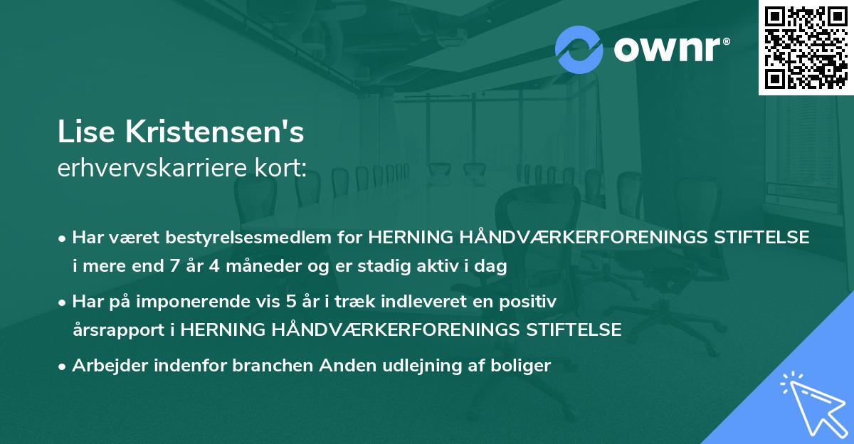 Lise Kristensen's erhvervskarriere kort