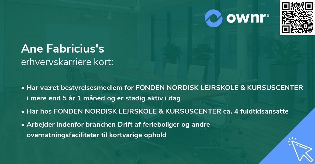 Ane Fabricius's erhvervskarriere kort