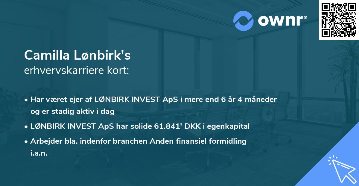 Camilla Lønbirk's erhvervskarriere kort