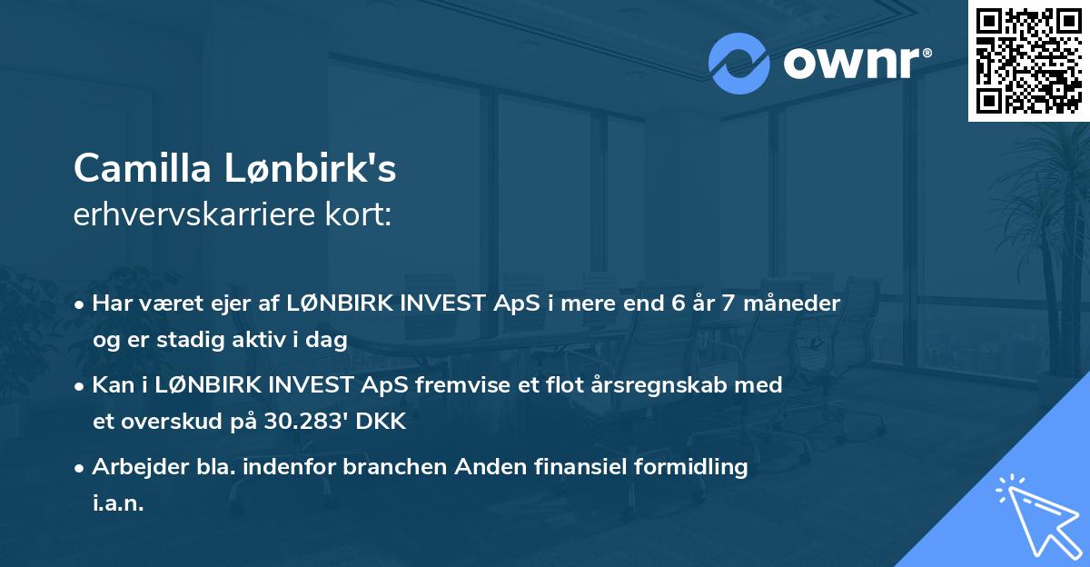 Camilla Lønbirk's erhvervskarriere kort