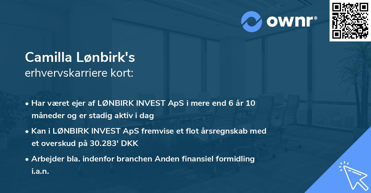 Camilla Lønbirk's erhvervskarriere kort