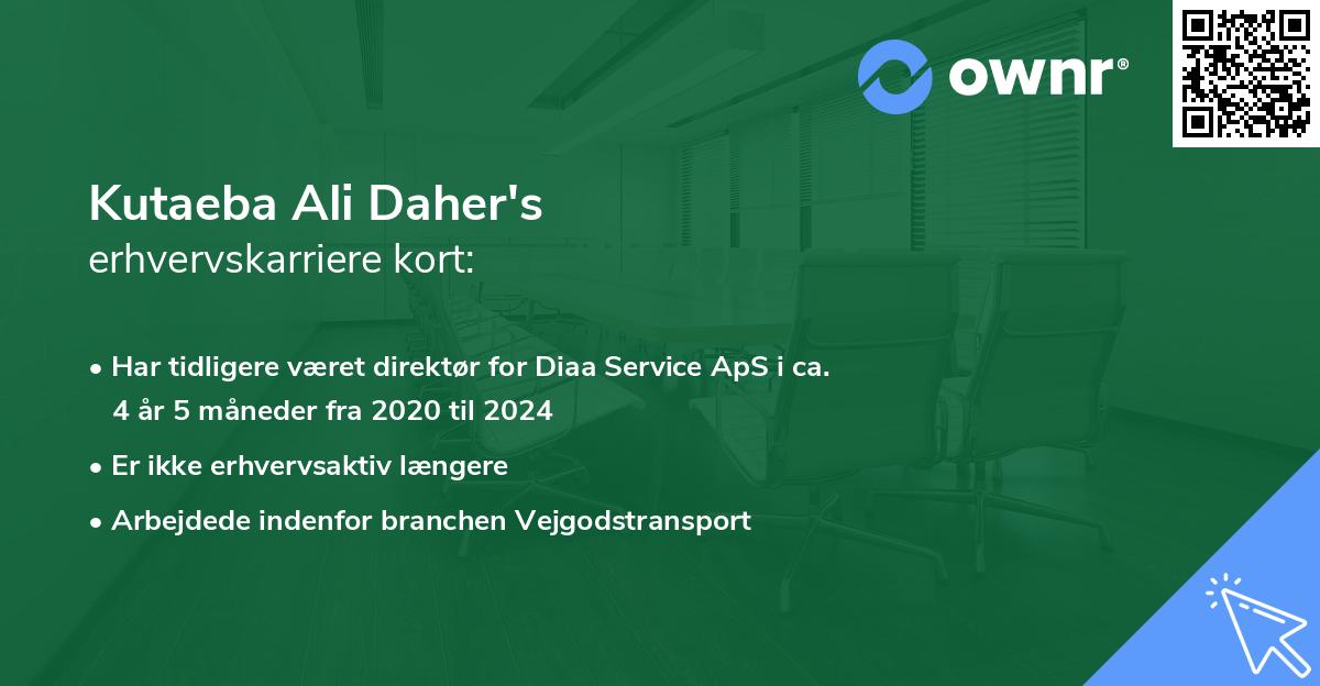 Kutaeba Ali Daher's erhvervskarriere kort