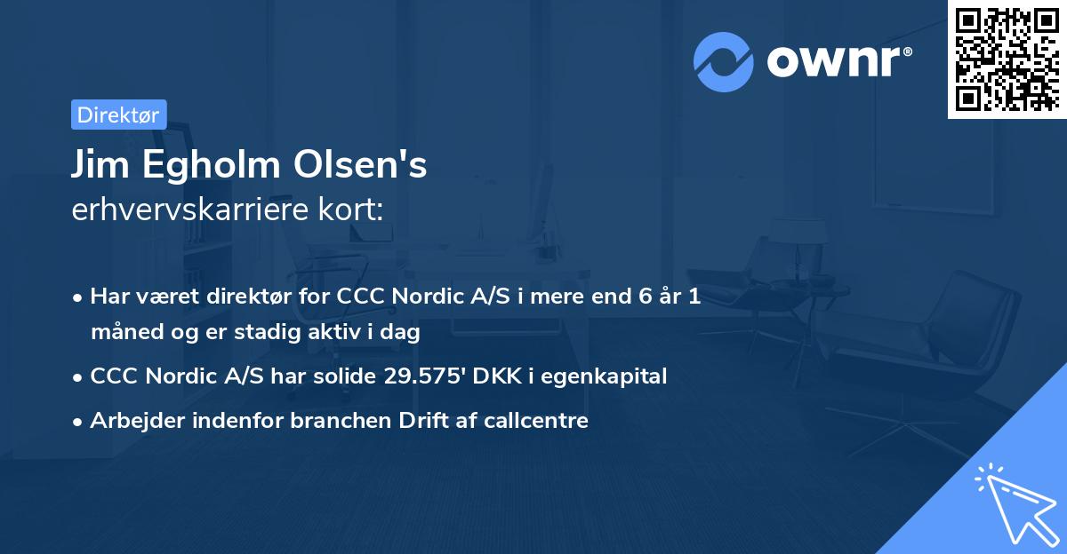 Jim Egholm Olsen's erhvervskarriere kort