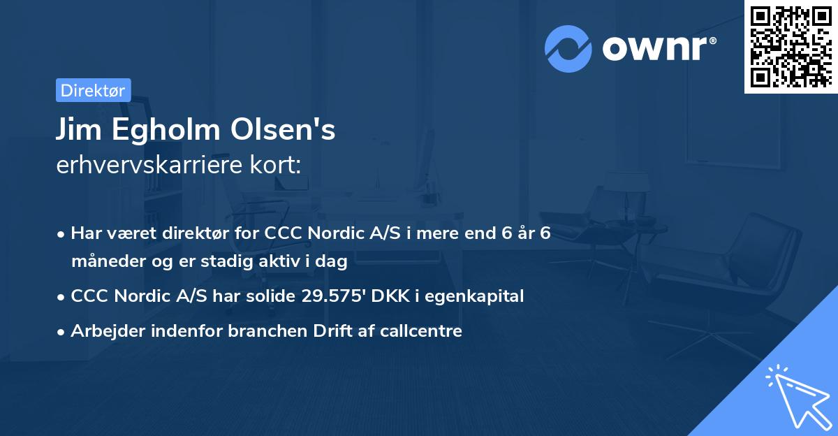 Jim Egholm Olsen's erhvervskarriere kort