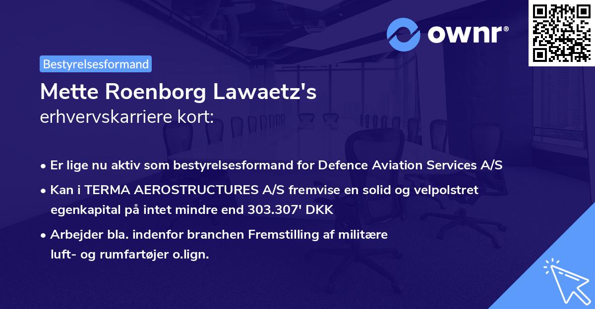 Mette Roenborg Lawaetz's erhvervskarriere kort