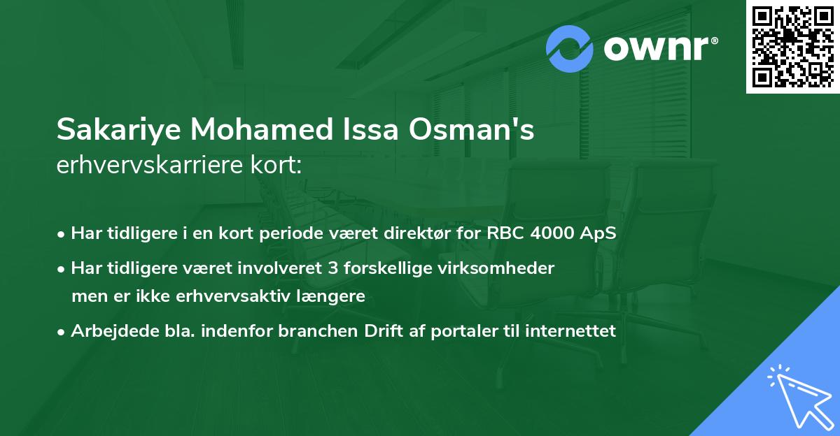 Sakariye Mohamed Issa Osman's erhvervskarriere kort