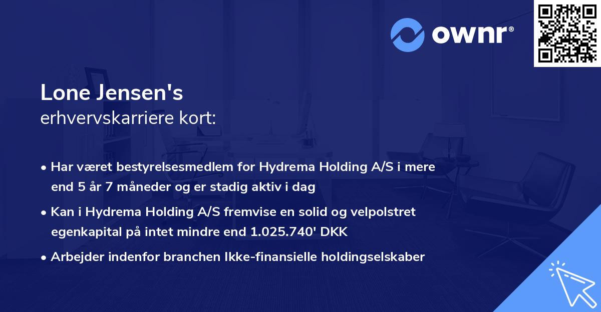 Lone Jensen's erhvervskarriere kort