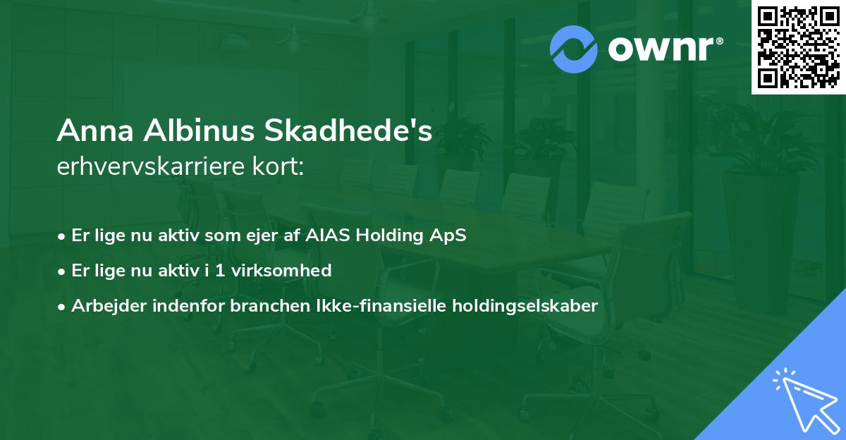Anna Albinus Skadhede's erhvervskarriere kort