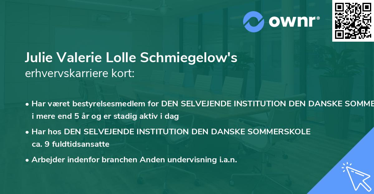 Julie Valerie Lolle Schmiegelow's erhvervskarriere kort