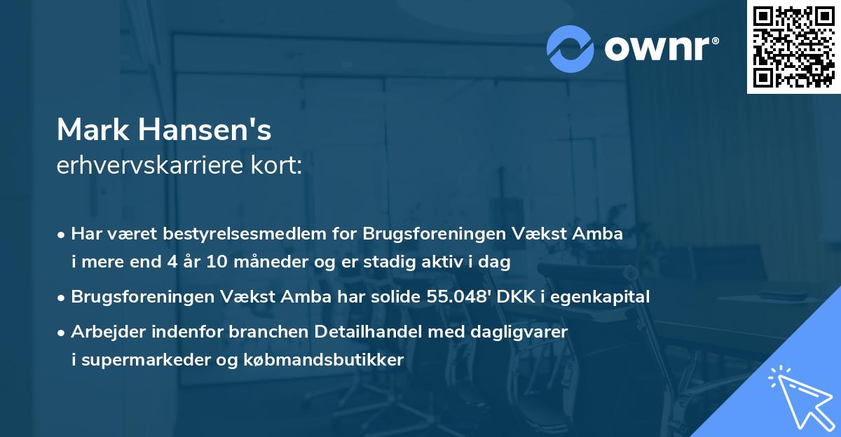 Mark Hansen's erhvervskarriere kort