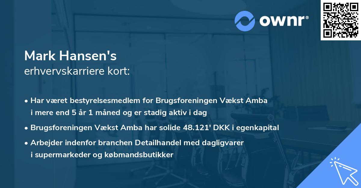 Mark Hansen's erhvervskarriere kort