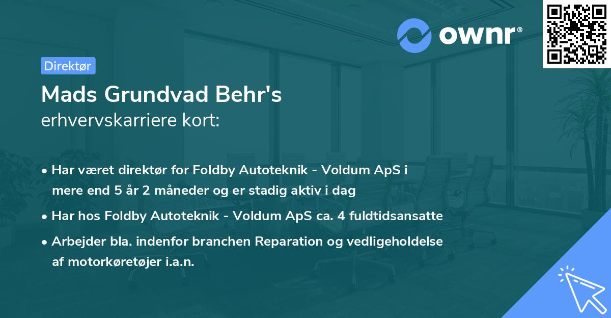 Mads Grundvad Behr's erhvervskarriere kort