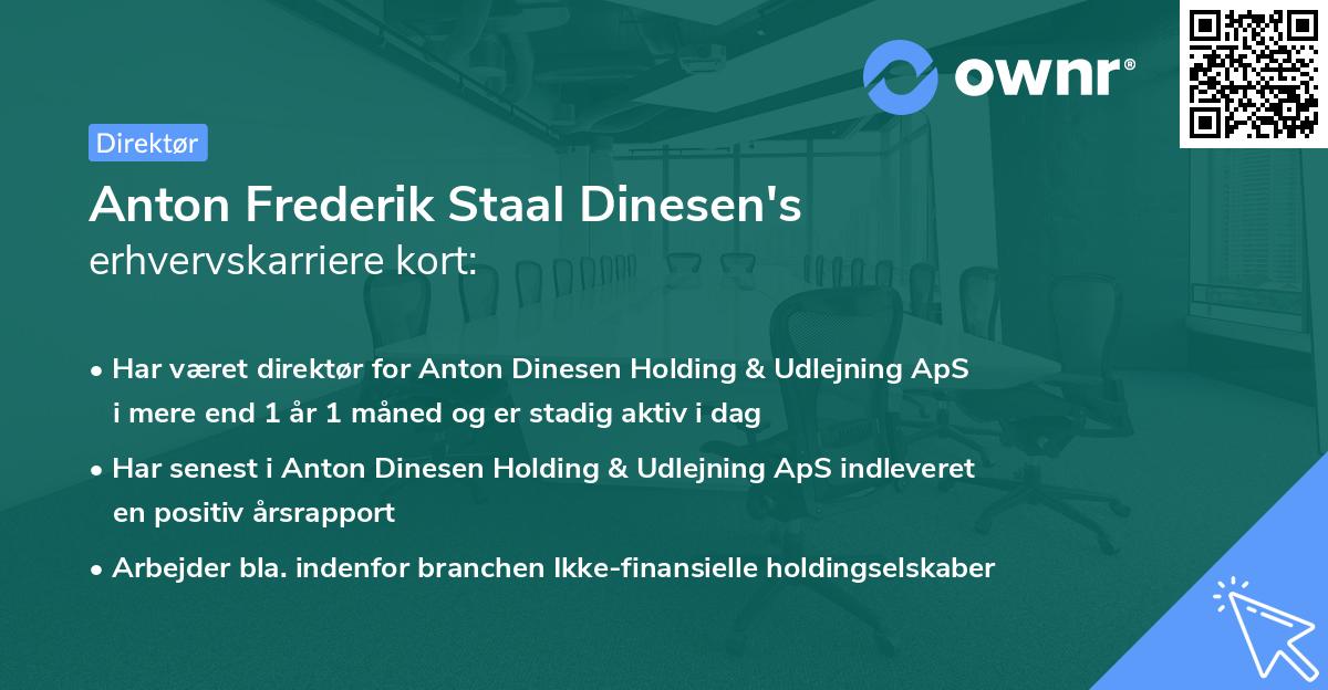 Anton Frederik Staal Dinesen's erhvervskarriere kort