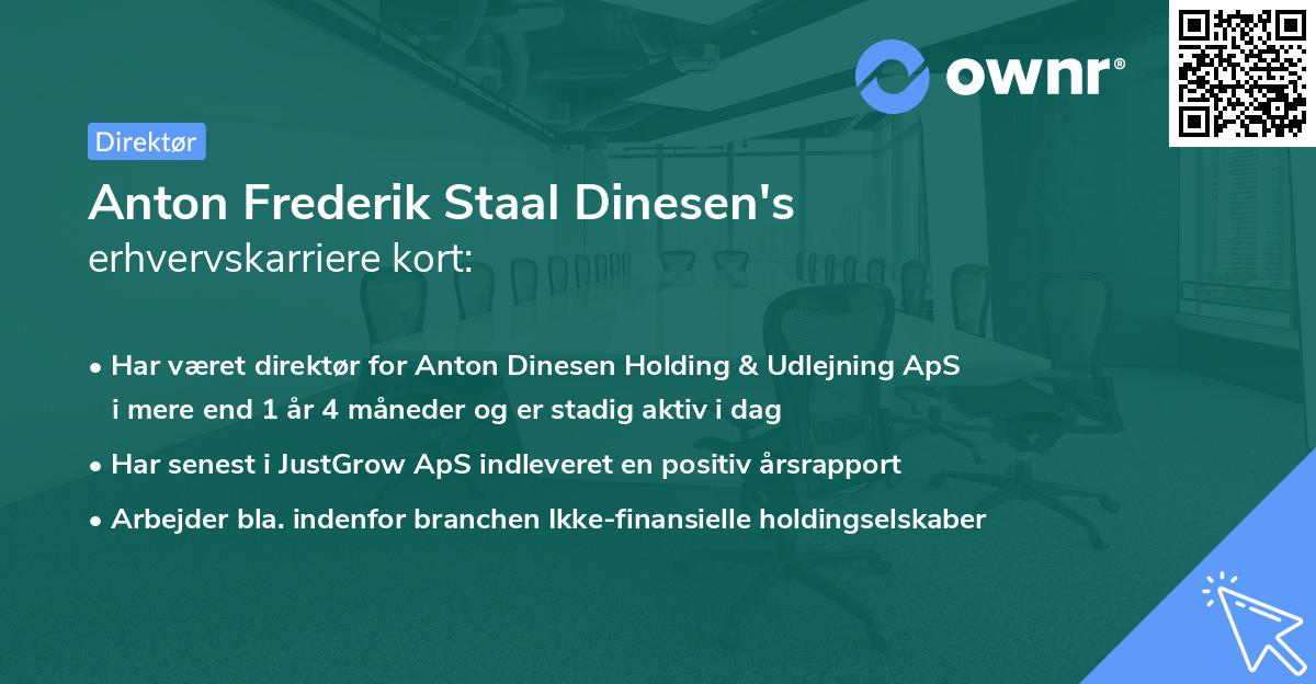 Anton Frederik Staal Dinesen's erhvervskarriere kort