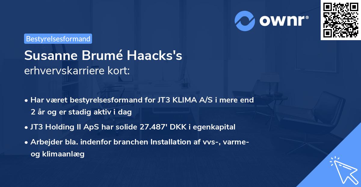 Susanne Brumé Haacks's erhvervskarriere kort