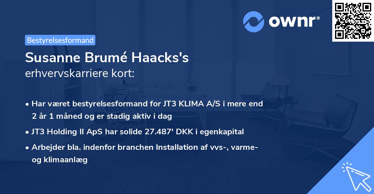 Susanne Brumé Haacks's erhvervskarriere kort