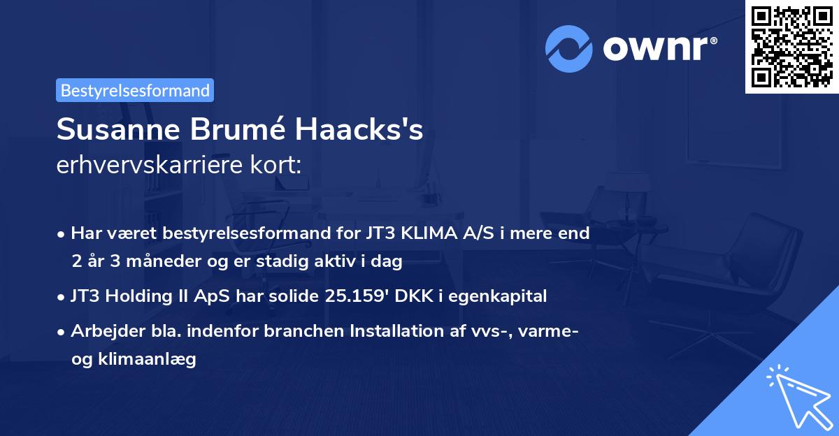 Susanne Brumé Haacks's erhvervskarriere kort