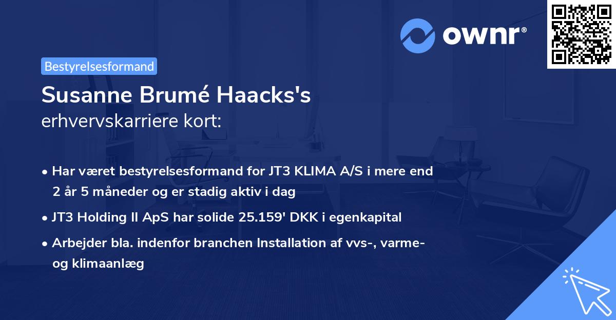 Susanne Brumé Haacks's erhvervskarriere kort