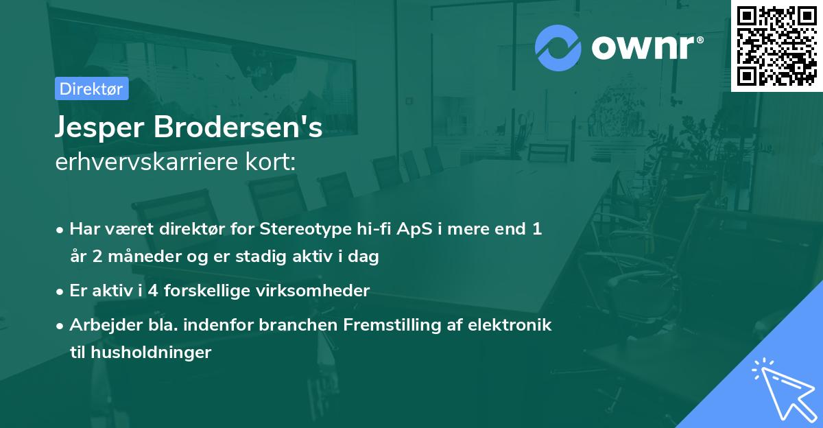 Jesper Brodersen's erhvervskarriere kort