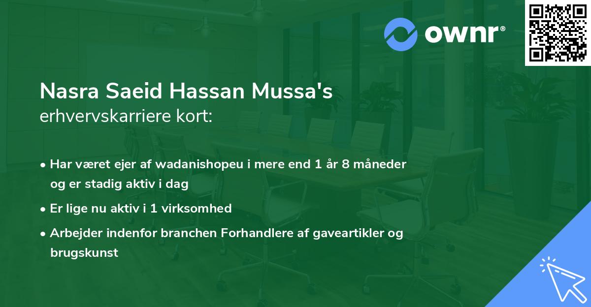 Nasra Saeid Hassan Mussa's erhvervskarriere kort