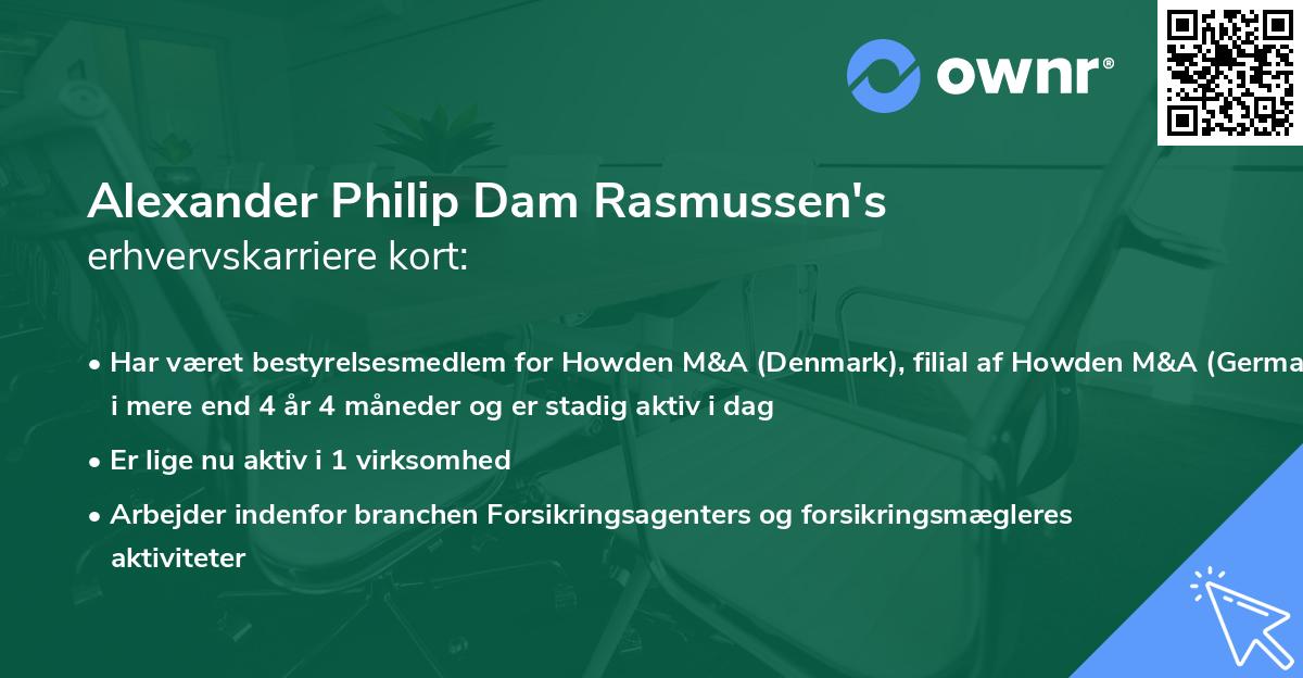 Alexander Philip Dam Rasmussen's erhvervskarriere kort