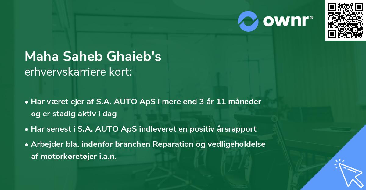 Maha Saheb Ghaieb's erhvervskarriere kort