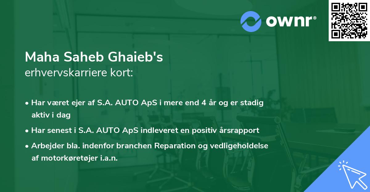 Maha Saheb Ghaieb's erhvervskarriere kort