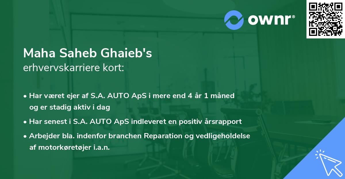 Maha Saheb Ghaieb's erhvervskarriere kort