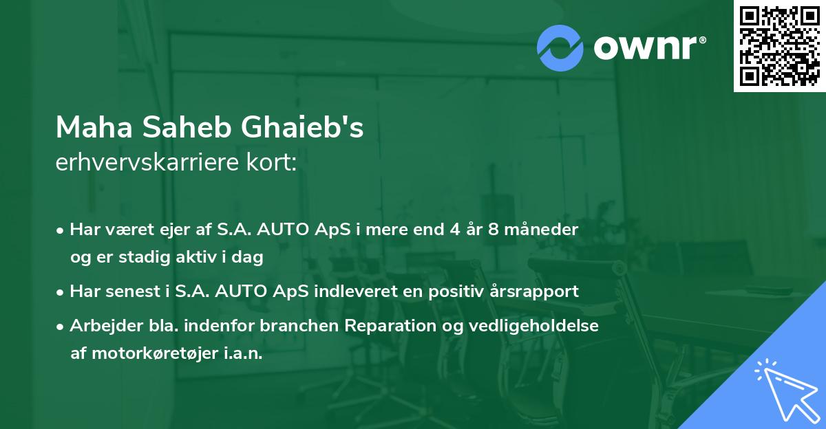 Maha Saheb Ghaieb's erhvervskarriere kort